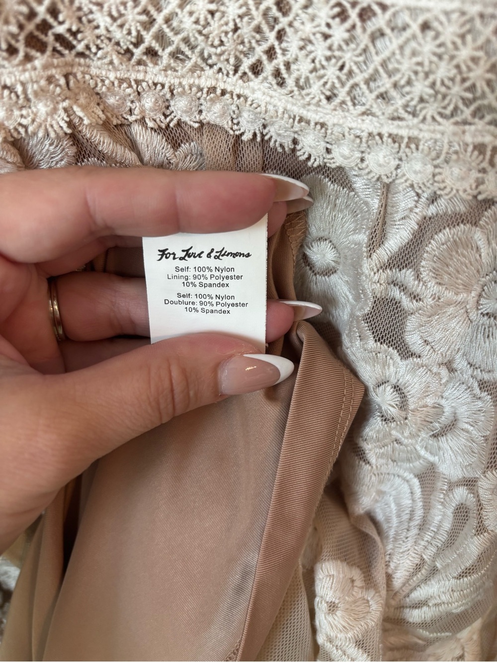 For Love & Lemons Floral Embroidered Mesh Lace V-Neck Ivory Nude Mini Dress - Picture 8 of 8